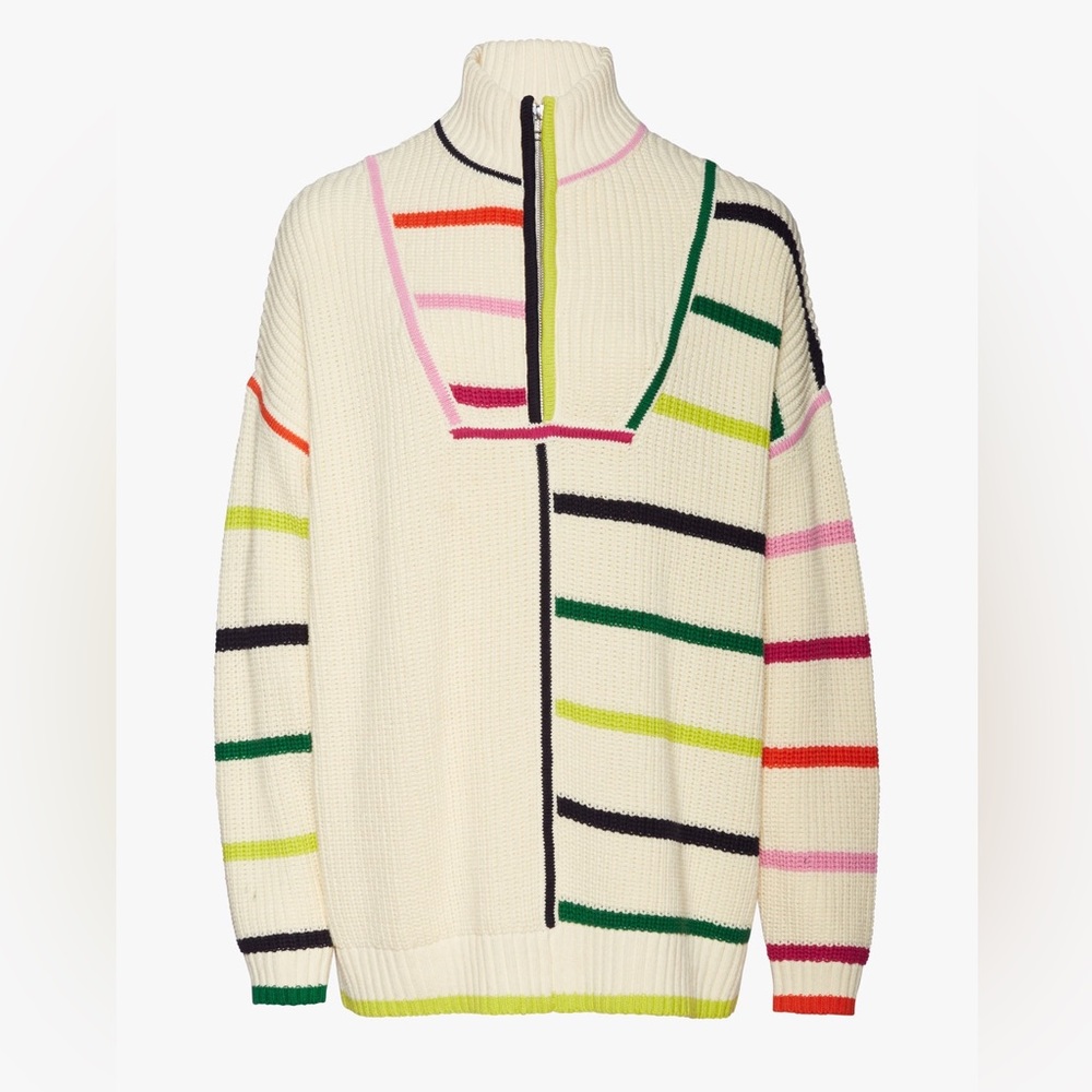 NWT: Staud Hampton Sweater Creme Rainbow Multi Stripe